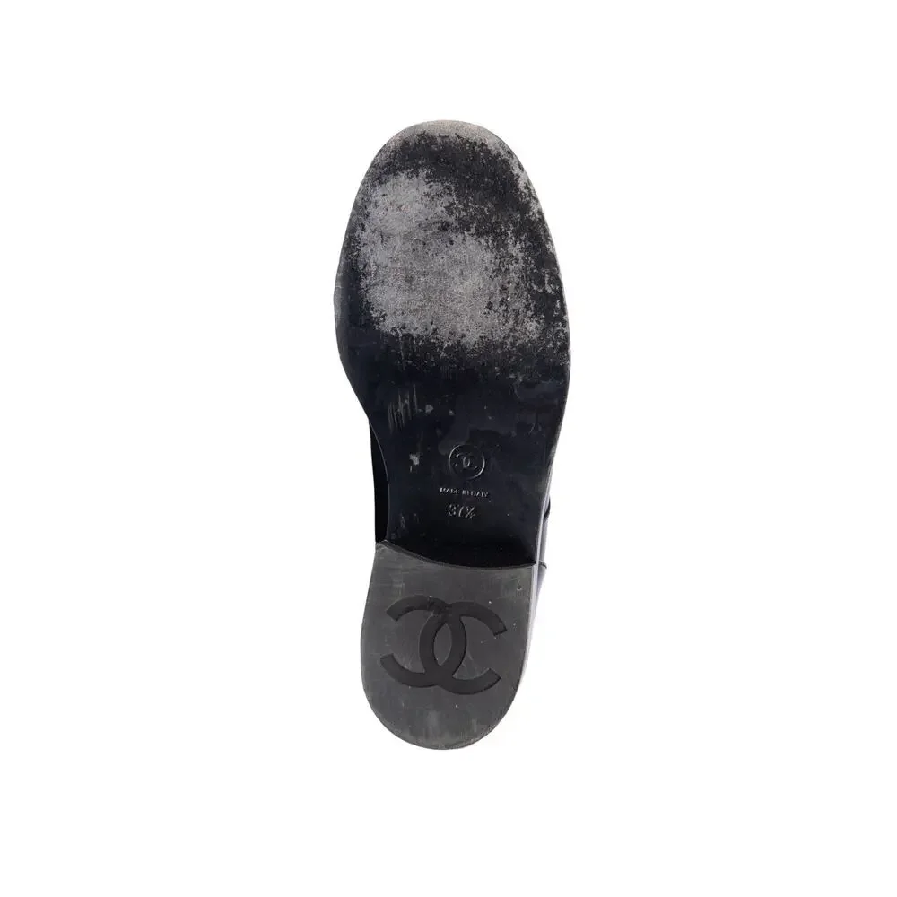 CHANEL Black Leather Lace Up CC Boots Size 37.5 - Picture 4 of 4